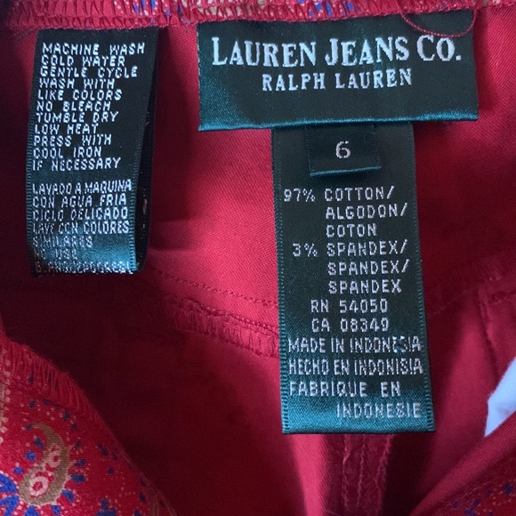 RALPH LAUREN PAISLEY PRINT RED STRETCH JEANS - Picture 3 of 9